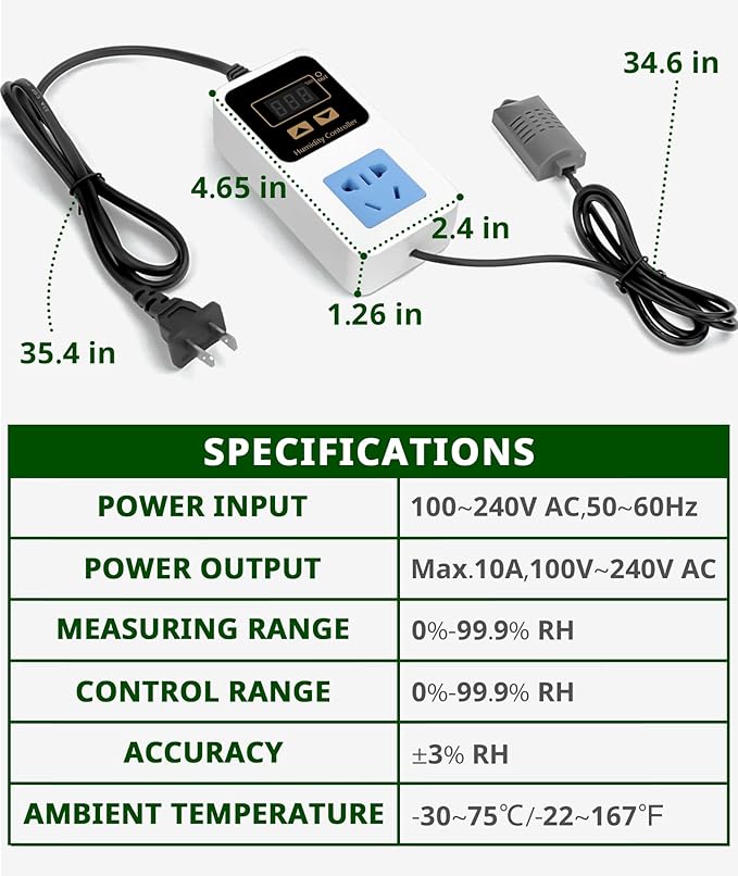 Humidifier Accessories Digital Humidity Controller for Grow Tent with Humidity Sensor, Easy-to-Use Humidifier Controller, Optimal Humidity Control for Mushroom, Greenhouse, and Reptile Environments! - Image 6