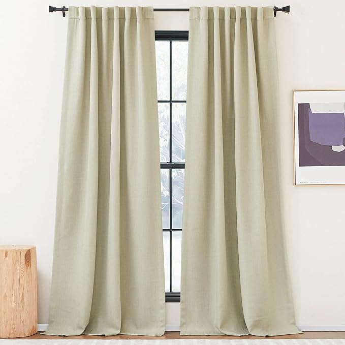 NICETOWN Room Darkening Living Room Curtains 96 inches Long, Pinch Pleated Curtains Faux Linen Blend Light Blocking Noise Canceling Drapes for Bedroom, Linen Beige, W52 x L96, 2 Panels - Image 3
