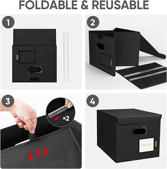 BALEINE File Organizer Box with Lid, Collapsible File Folder Organizer with Plastic Slide, Hanging File Folder Box for Office Document Storage (1 Pack, Black) - Image 8