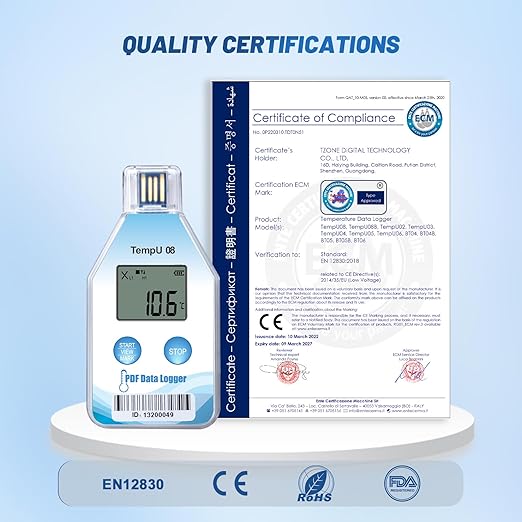 Tzone Temperature Data Logger USB Single Use Temp Recorder 1 Pack, Digital Thermometer Logger with PDF and CSV Reports 180 Days 32000 Recordings for Cold Chain Medical Refrigerator, IP67 Waterproof - Image 6