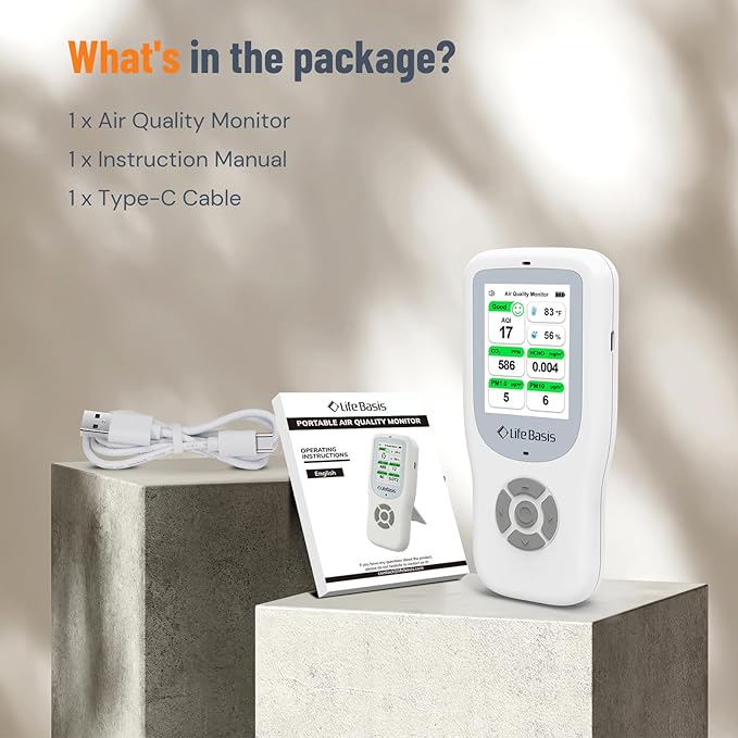 LifeBasis Air Quality Monitor Indoor, 10-in-1 Air Quality Detector with Stand, Real-Time Air Meter Test AQI, PM1.0, PM2.5, PM10, CO2, TVOC, HCHO, Particles, Temperature and Humidity with Alert -White - Image 9