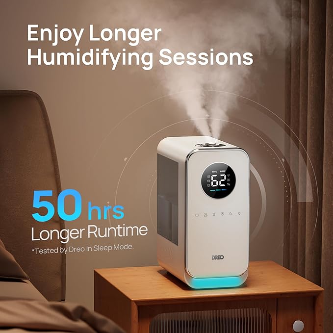 DREO Humidifiers for Bedroom, Top-filled Smart Quiet Cool Mist Humidifiers for Large Room Home, Oil Diffuser & Nightlight, 50Hours Runtime for Indoor Plants, with Alexa/Google, Grey - Image 5