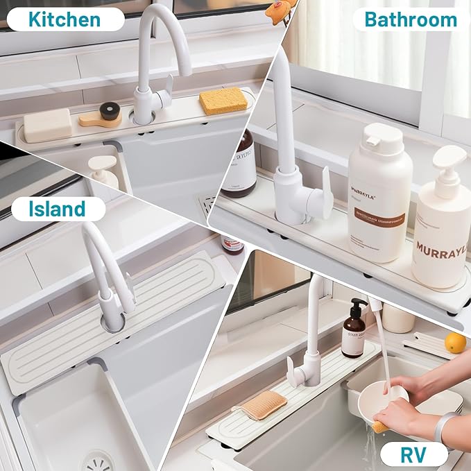 Faucet Mat for Kitchen Sink with Raised Feet, Fast Drying Diatomite Stone Sink Tray, Water Absorbent Faucet & Sink Splash Guard, Prevents Moisture Buildup, Durable Protector for Bathroom Counter - Image 9