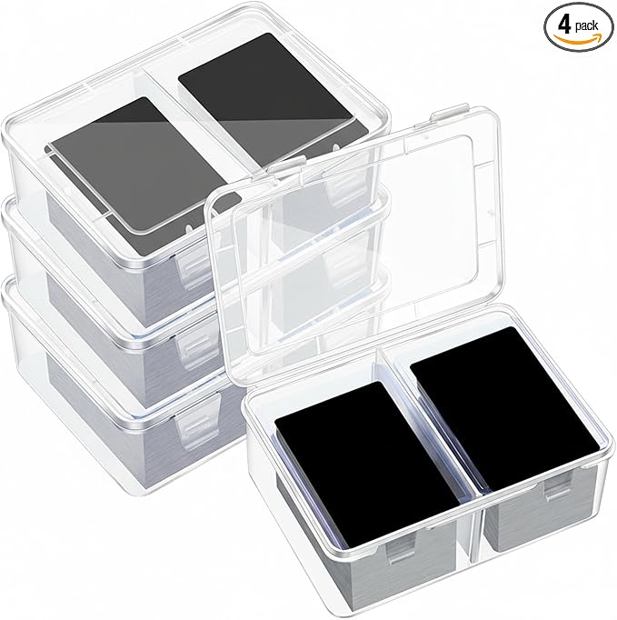 Vicenpal 300 Card Storage Box Compatible with Mtg TCG Clear Plastic Trading Card Storage Box with Removable Divider Hard Trading Deck Case for Baseball Football Game Organizer Collector(4 Pcs) by Vicenpal