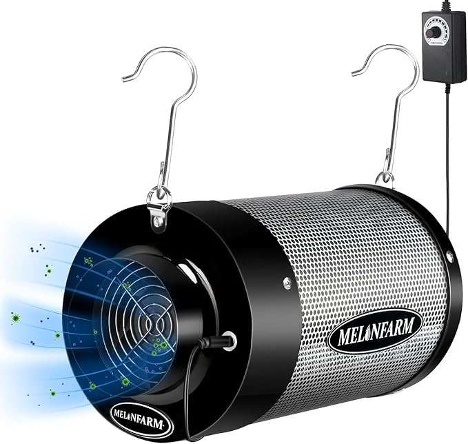 MELONFARM 4 inch Air Carbon Filter Smelliness Control with Australia Virgin Charcoal, Built-in 14cm Fan Low Nois and Speed Controller, Smelliness Scrubber for Inline Duct Fan, Grow Tent 4" x 12.6" by MELONFARM
