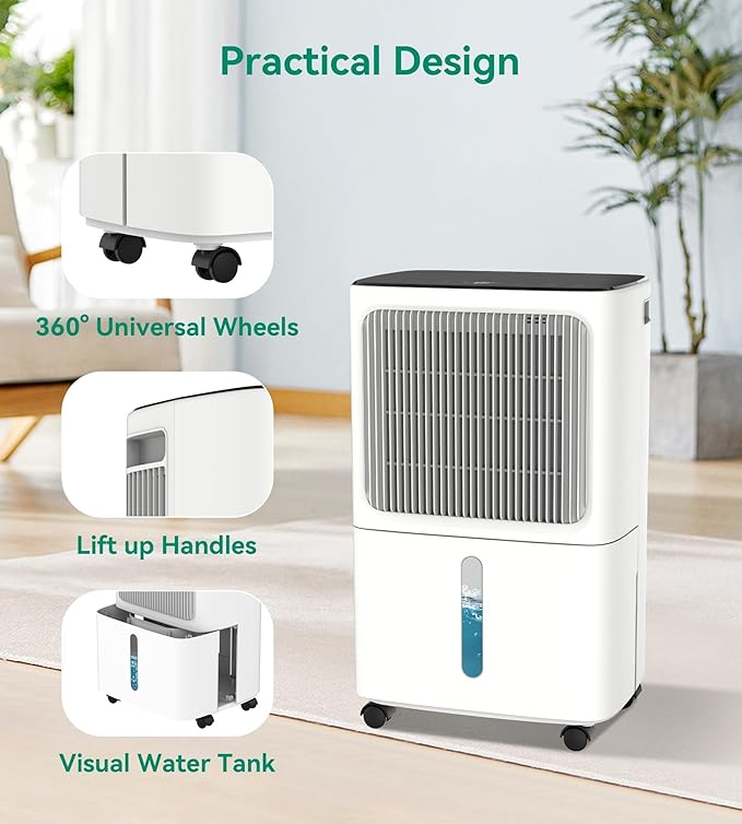 2500 Sq.Ft Dehumidifier for Basement with Drain Hose Max 34 Pints, VEAGASO Dehumidifiers for Home, Large Room, Bathroom, Bedroom, Three Modes, Intelligent Humidity Control, Dry Clothes, 24HR Timer - Image 7