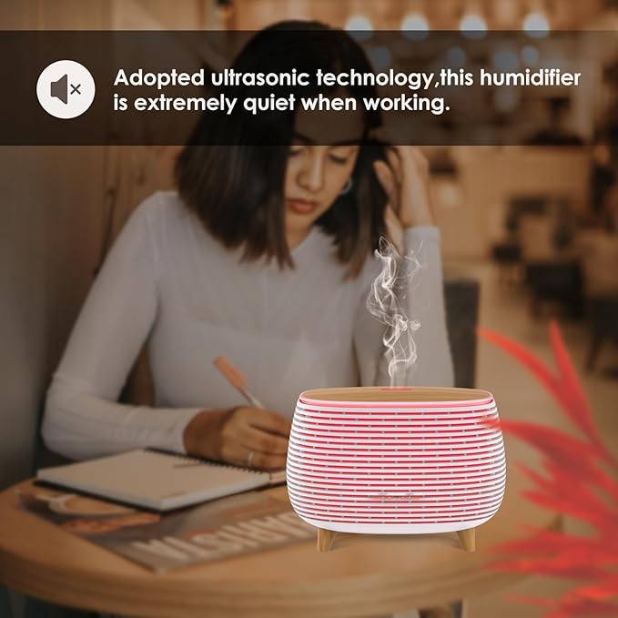 2-in-1 BT Speaker & Ultrasonic Essential Oil Diffuser,Aromatherapy Diffuser Cool Mist Humidifier with 7 Colors Lights for Large Room Home Office,400ml(White+Wooden Grain) - Image 4