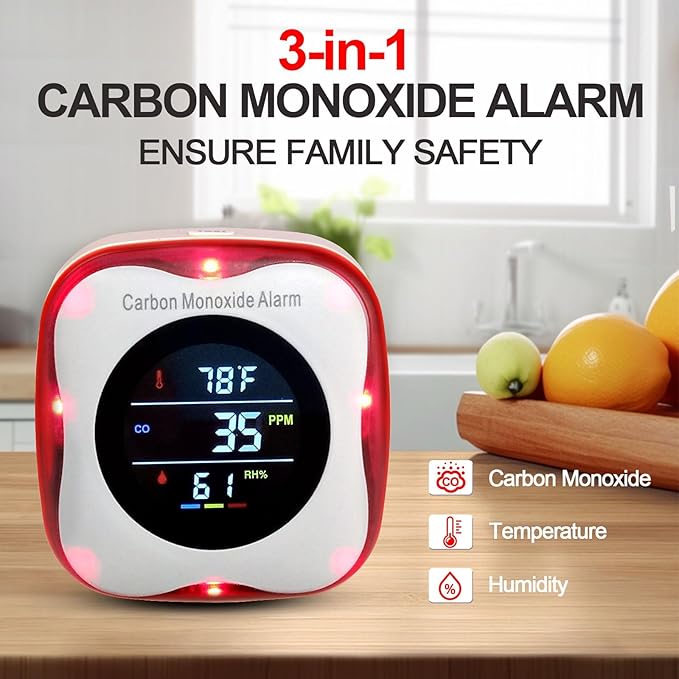 Plug-in Carbon Monoxide Detector with Real-time CO Display and Temperature and Humidity Monitor, Suitable for Home, RV, Apartment, Indoor air Safety Plug-in CO Compact Alarm - Image 4