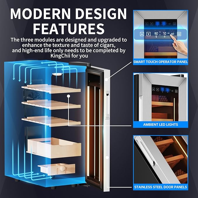 KingChii Upgrade 35L Temperature & Humidity Control Cabinet, Built-in Humidification System with Spanish Cedar Wood Shelves & Drawer Hygrometer Father's Day Gifts For Men - Image 3