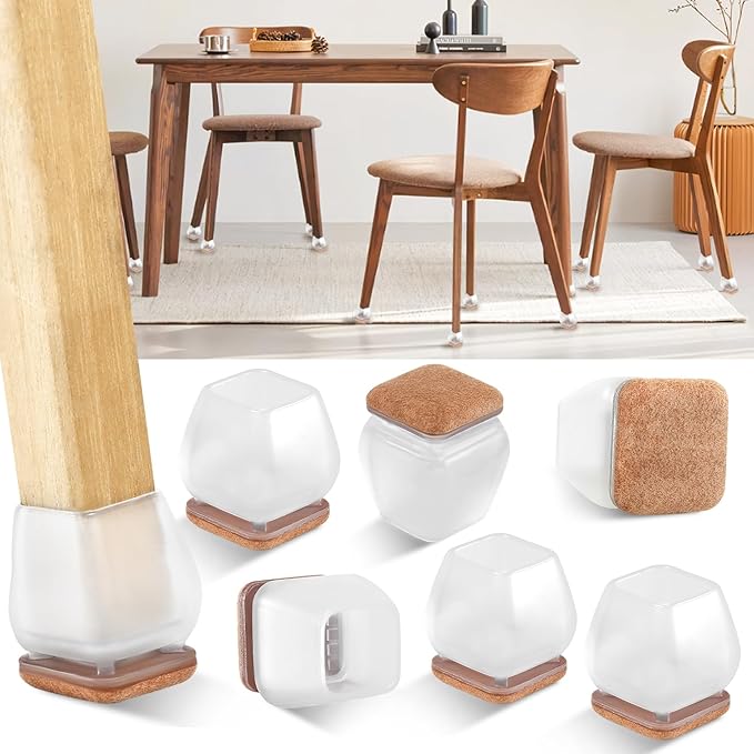 16PCS Square Silicone Chair Leg Floor Protectors for Hardwood Floors, Felt Furniture Pads Covers Table Chair Leg Caps, Large Chair Sliders for Wood Floors, Anti-Scratches&Noise(Clear, Fit:1.1"-1.4") by GAGUIUP