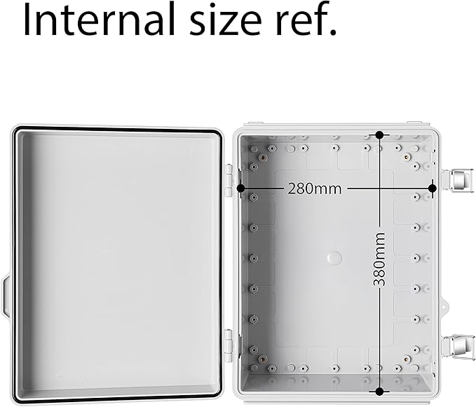 Junction Box, IP67 Waterproof Plastic Enclosure for Electrical Project, Hinged Grey Cover, Includes Mounting Plate and Wall Bracket (Grey Cover, 16.1"x12.2"x7.1") - Image 4