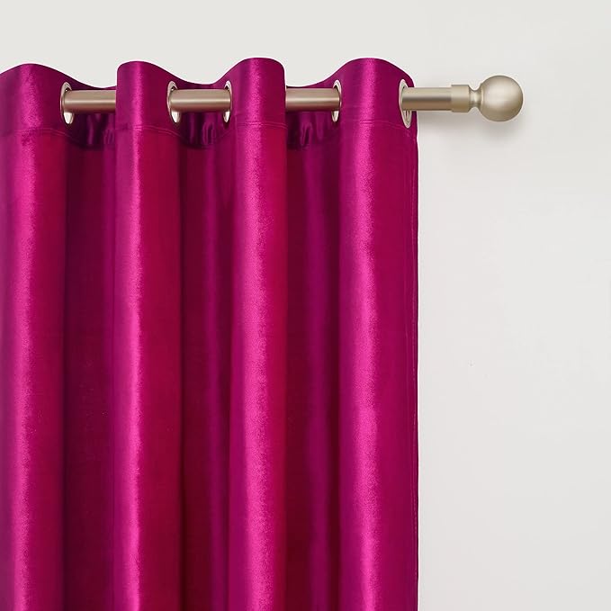 BULBUL Living Room Velvet Window Curtains 96 inch Length- 2 Panels Hot Pink Blackout Window Drapes Curtain Thermal Insulated Room Darkening Decor Grommet Curtains for Bedroom - Image 2