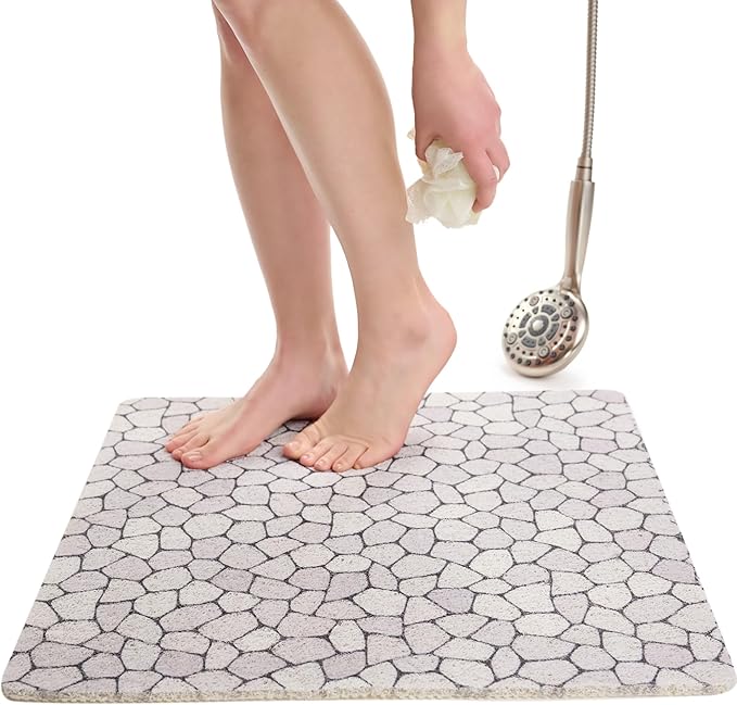 Enkosi Loofah Shower Mat Non-Slip - Anti-Slip Bath Mat for Inside Showers, Tub, Bathtub, Bathroom - Quick Dry PVC with Drain Holes - Cushioned Safety Grip - Secure for Kids and Elderly (Pebble 24x24) by ENKOSI