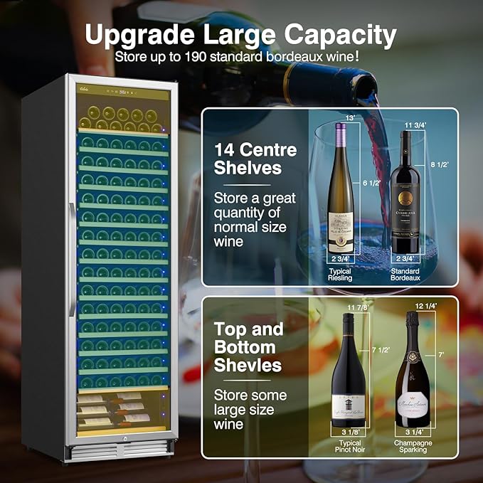 Upgraded 190 Bottles Wine Cooler Refrigerator,24 Inch Wide Wine Fridge with Professional Temperature Control System, Freestanding or Built-in installation, Quiet Operation - Image 4