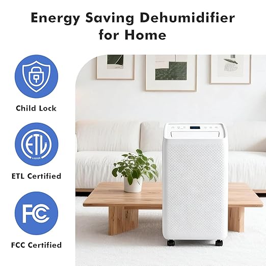 NEWBULIG 50Pints Dehumidifier with Drain Hose, 3,500 Sq.Ft Dehumidifier for Basement, 1.19 Gallon Tank, Low 41dB, Airflow Swing, Ideal Whole House Humidity Remover for Home, Bedroom & Bathroom - Image 6