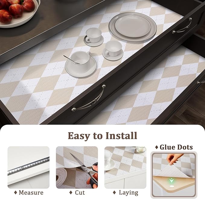 Beige Shelf Liner for Kitchen Cabinets 12" x 120" Non-Adhesive Non-Slip Drawer Liners for Dresser, Waterproof Washable Paper, Durable Protector Mat for Pantry Shelves Cupboards - Image 9