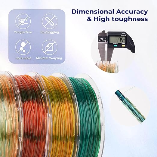 AMOLEN TPU 3D Printer Filament Bundle, Transparent Multicolor Rainbow TPU 1.75mm, Color Change Flexible Soft TPU 3D Printing Filament Supports High Speed, 200gX4 Spools - Image 5