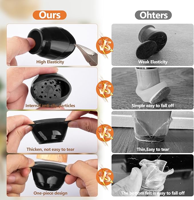 36pcs Round Chair Leg Floor Protectors, Felt Pads Chair Leg Protectors for Hardwood Floors, Silicone Furniture Feet Cups Covers Felt Pads, Prevents Scratches & Reduce Noise, Black, X-Small - Image 3