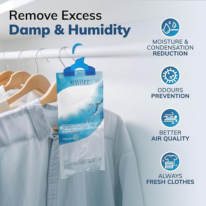 Hanging Moisture Absorber Bags, Dehumidifier Bags for Closet, Wardrobe and Laundry Room, Reduce Moisture, Odors, and Dampness, Long-Lasting Humidity Control, 16.9 oz per Bag (Pack of 10) - Image 2