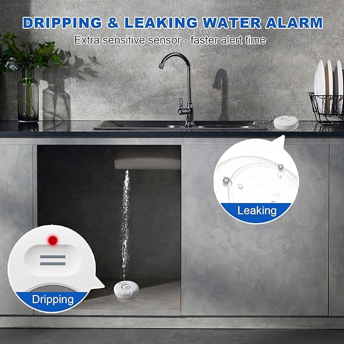 WiFi Water Leak Detectors for Home 3 Pack, Wireless Smart Water Leak Sensor, 120dB Adjustable Water Sensor Alarm Leak Detector, APP Alerts, 3 Water Sensors & 1 Hub for Kitchen, Bathroom, Sink, Laundry - Image 2