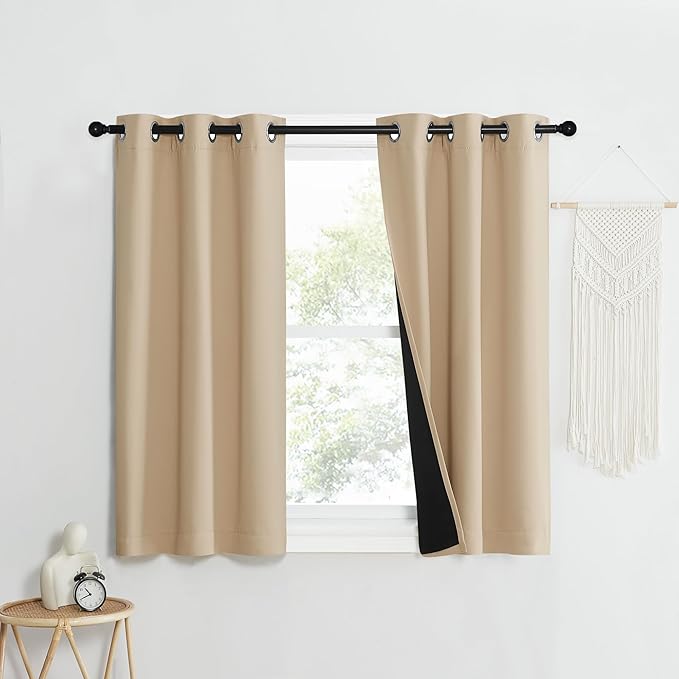NICETOWN Bedroom Full Blackout Curtain Panels, Set of 2 Pcs, 37 by 50-inch, Biscotti Beige, Super Thick Insulated Grommet Drapes, Double-Layer Blackout Draperies with Black Liner for Small Window - Image 2