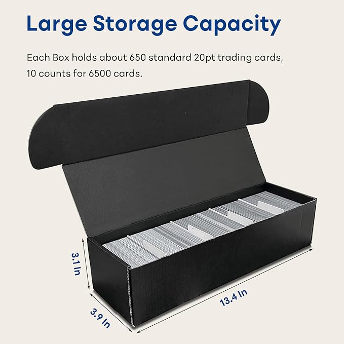 Trading Card Storage Box with Dividers, 10 Count Cardboard Collector Boxes for Sports Baseball Mtg, Black - Image 3