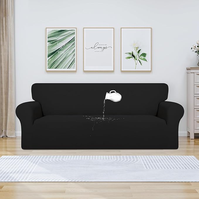 PureFit 100% Dual Waterproof Couch Cover Slipcovers for Couches and Sofas - Stretch Non Slip Fleece Sofa Covers Washable, Leakproof Furniture Protector for Kids, Pets, Dog (Oversized Sofa, Black) - Image 2