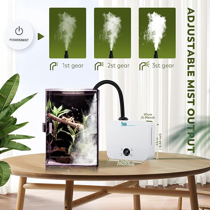 Moongiantgo Reptile Humidifier with Humidity Control, 3 Gears Adjustable Fog, Timing Function, Reptile Terrarium Fogger with 2.5L Tank and Extended Hose for Reptiles Lizard Gecko Snake Plants - Image 3