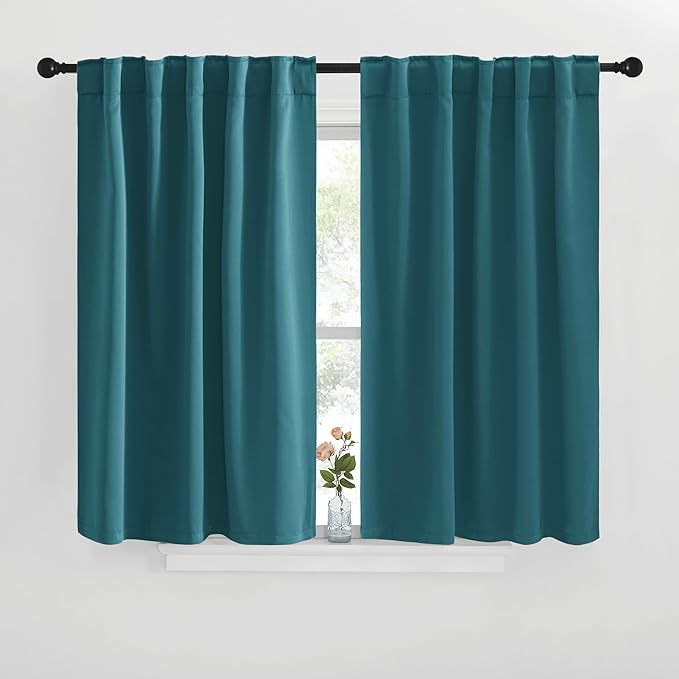 NICETOWN Blackout Curtain Panels for Kitchen - (Sea Teal Color) 29x30 inch, 2 Panels Set, Room Darkening Blackout Drapes for Window by NICETOWN