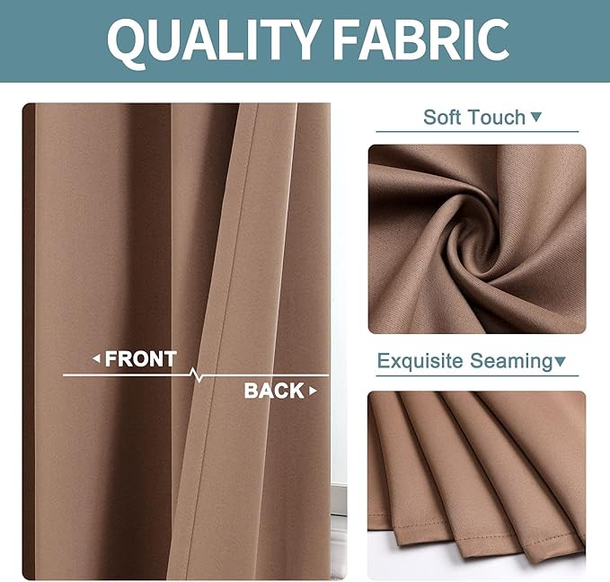ChrisDowa Grommet Room Darkening Curtains for Bedroom and Living Room - 2 Panels Set Thermal Insulated Blackout Curtains (Cappuccino, 52W x 63L) - Image 3