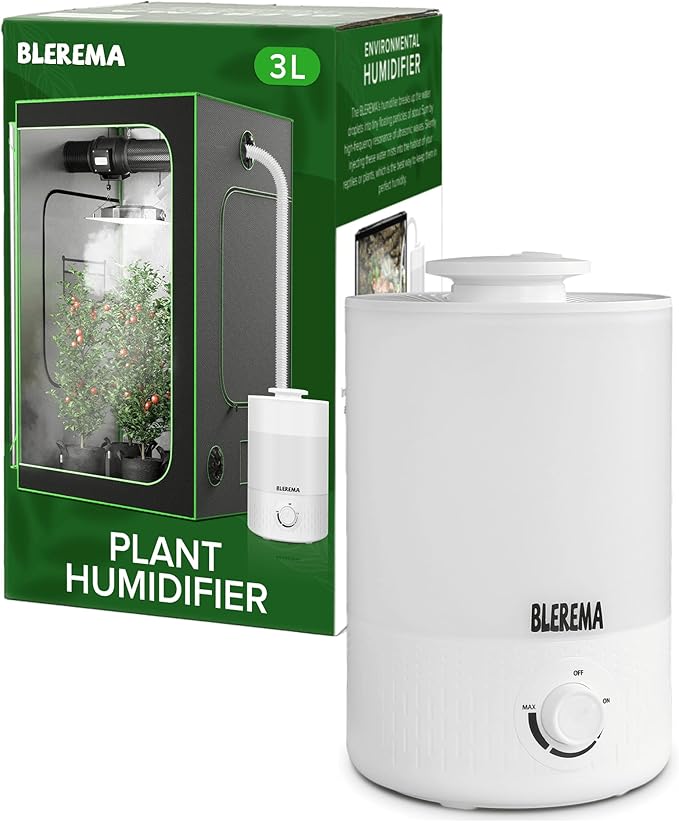 3L No Leak Plant Humidifiers for Grow Tent Greenhouse and Grow Room, Top-Fill, Auto Shut Off, with Extendable Targeting Hose Perfect for Indoor Plant Care and Humidity Control (Single Dual Fog Output) by BLEREMA