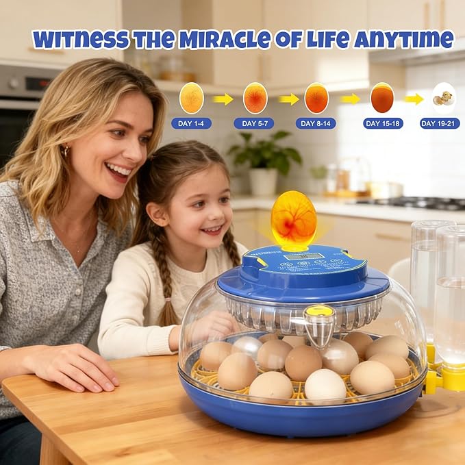 Smart 18-Egg Incubator for Hobbyists, Full-Stage Adaptive Humidity (Dual-Bottle) & Temp Control, Custom-Interval Auto Egg Turn & Auto Stop, Adjustable Incubation Days, Candler - Image 4