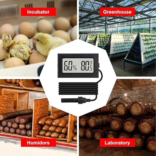 3Pcs Mini Digital Thermometer Hygrometer with Probe Electronic Temperature Humidity Gauge Meters Indoor LCD Display Fahrenheit for Humidors,Greenhouse,Garden,Incubator Reptile Terrarium - Image 7