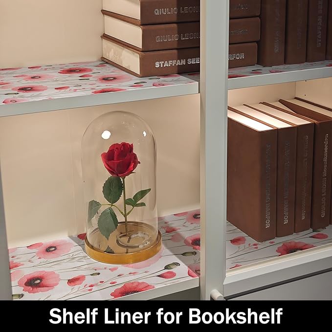 Floral Shelf Liners Strong Non-Slip and Non Adhesive 12IN x 10FT Shelf and Drawer Liners for Kitchen Cabinet Wire Fridge, Waterproof Shelf Drawer Liner,Easy to Clean,Red - Image 5