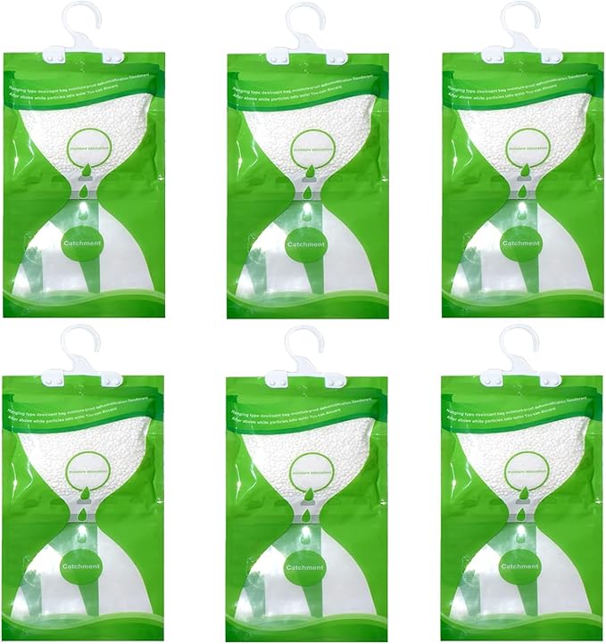 6 Pack Moisture Absorber Hanging Bags, Fragrance Free Humidity Packs, Hanging Closet Dehumidifier Bags (Green) by NICOLEKAY