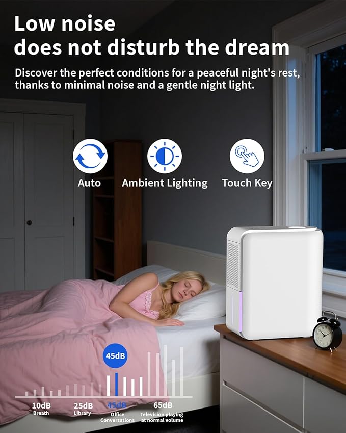 3 in 1 Dehumidifier, Humidifier & Air Filtration & aroma diffuser combo - 39Oz, Auto Humidity Control,Quiet, 27db，multifuctional colorful mist,for Bedroom/bathroom/home/basement/RV(350 sq.ft) - Image 3