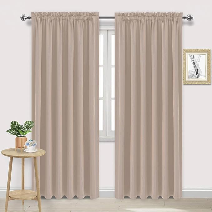 DWCN Blackout Curtains for Living Room Thermal Insulated, Energy Saving & Noise Reducing Bedroom Curtains, Camel, W 60x L 84 Inch, Set of 2 Rod Pocket Curtain Panels by DWCN