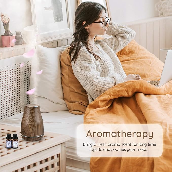 Aromatherapy Essential Oil Diffuser for Room: Air Humidifier Aroma Scent Cool Mist Diffusers Colorful Light Cute Mini Small Waterless Auto Off Ultrasonic for Home Bedroom (Brown Wood Grain) - Image 3