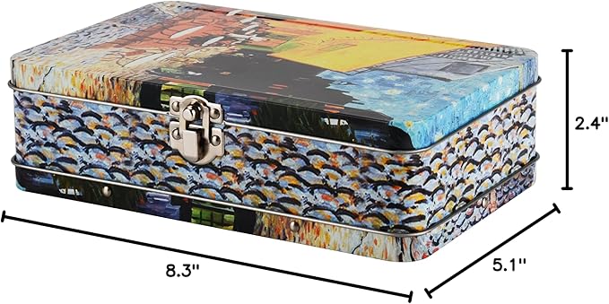 DAHO Metal Storage Box with Hinge for Office, School, Home, Makeup, Arts & Crafts and Accessories (Cafe Terrace At Night) - Image 5