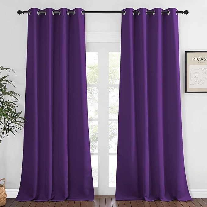 NICETOWN Blackout Curtains 120 inch Length for Sliding Glass Door, Grommet Thermal Insulated Room Darkening Sound Reducing Drapes for Room Divider, 1 Panel, W52 x L120, Royal Purple by NICETOWN