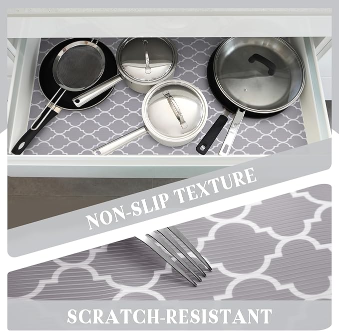 Glotoch 2 Rolls Non Adhesive Shelf Liners for Kitchen Cabinets, Waterproof Drawer Liners for Kitchen, Non Slip Cabinet Liners for Shelves/Dresser/Refrigerator/Bathroom, 17.5" x 30 FT, Gray - Image 5