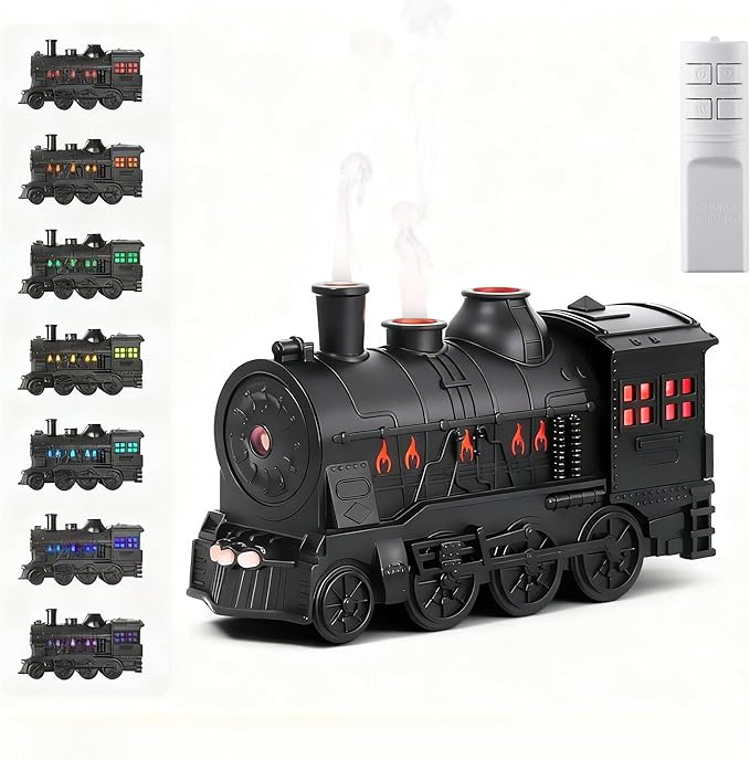 Valentine's Day Train Humidifier 300ml, Dual Mist Outlets Cool Mist Diffuser with 2/8H Timer, for Aromatherapy & Air Humidity, Desktop Decor(Black) by Chasefun