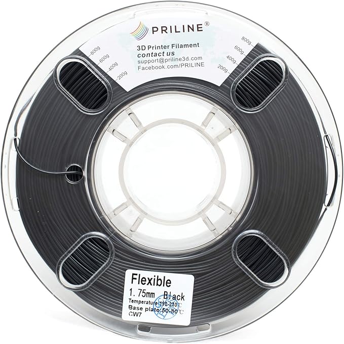 TPU Filament PRILINE,98A TPU Flexible Soft 3D Printer Filament 1KG 1.75mm Spool,Black - Image 5