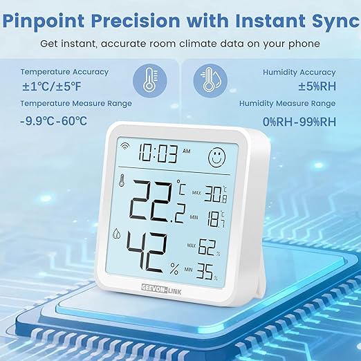 WiFi Indoor Hygrometer Thermometer, Smart Digital Bluetooth Humidity Temperature Gauge with Large LCD Display, Notification Alert with Max Min Records, 1-Years Data Storage Export for Room - Image 5