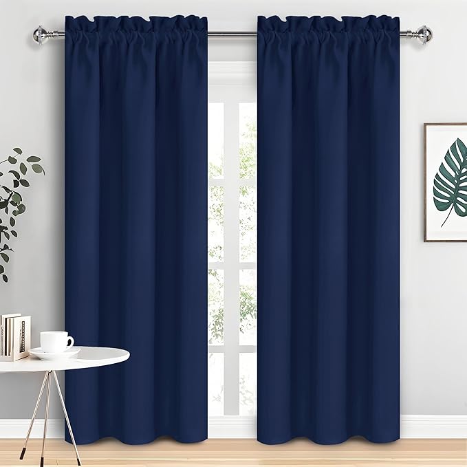 DWCN Navy Blue Blackout Curtains for Living Room 84 Inch Length 2 Panels Set Window Drapes Thermal Insulated Room Darkening Rod Pocket Curtains for Kids Boys Room (W38 x L84 Inch, Navy Blue) by DWCN