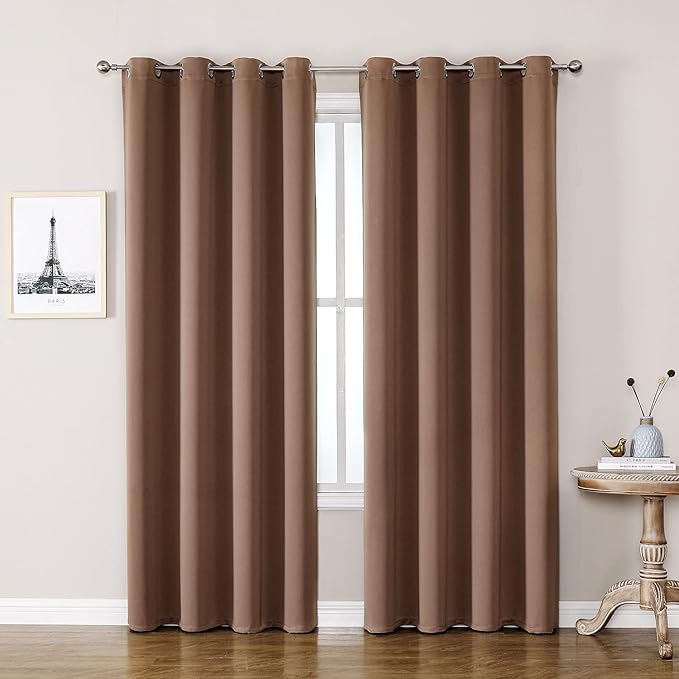ChrisDowa Grommet Room Darkening Curtains for Bedroom and Living Room - 2 Panels Set Thermal Insulated Blackout Curtains (Cappuccino, 52W x 95L) by ChrisDowa