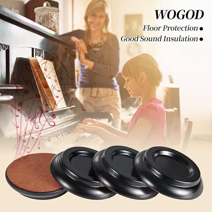 Piano Caster Cups Leg Floor Protectors WOGOD Upright Piano Caster Cups Felt Bottom Leg Pads for Wood Floor Furniture … - Image 2