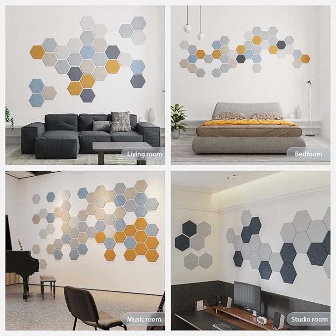 12 Pack Acoustic Panels Self Adhesive Sound Proof Foam, High Density Sound Acoustic Foam Panel, 12X10.23X0.4 Inch Hexagon Wall Panels in Home,Office,Reccording Room,Studio(Black) - Image 7