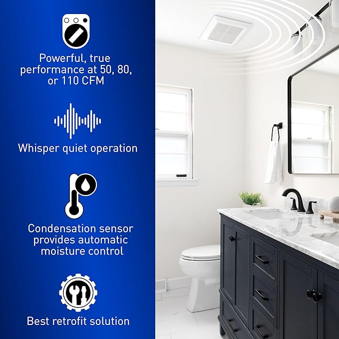 Panasonic WhisperFit Ceiling Mount Bathroom Exhaust Fan with Humidity Sensor, 50-80-110 CFM, FV-0511VFC1 - Image 5