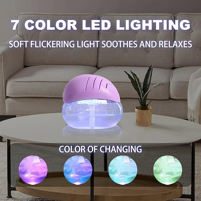 Air freshener (Purple) - for Home, Bedroom and Office - Essential Oil Aroma Diffuser with LED Coloured Night Light with Soothing Water Flow Sound - Water Filtered air Purifier for Pets and Smokers. - Image 2